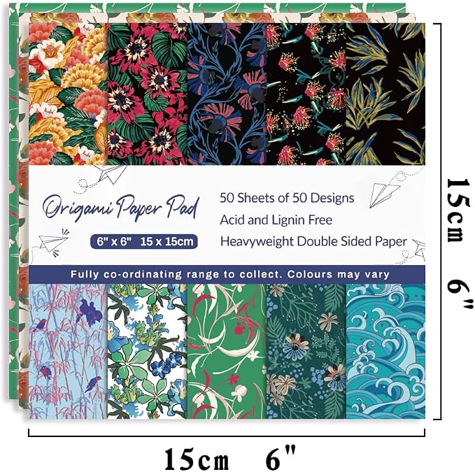 Origami Paper Kit 50 Sheets 6 Inch Square Double Sided Color 50 Vivid Japanese - Image 2
