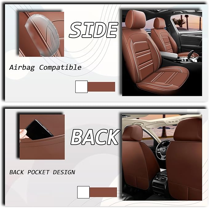 Seat Covers for Malibu 2004-2025 | 5-Seats Leather Seat Covers, Easy to Install Automotive Seat Covers Full Set (Full Set, Coffee)