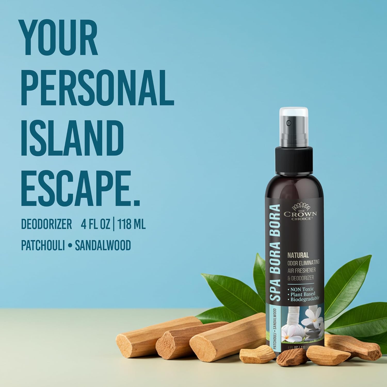 Non-Toxic Odor Eliminator, Natural Sandalwood & Patchouli Air Freshener Spray for Home, Room, Closet & Couch Deodorizer, Long Lasting Bathroom & Toilet Freshener, Safe for Kids & Pets - 4 oz Pack of 1