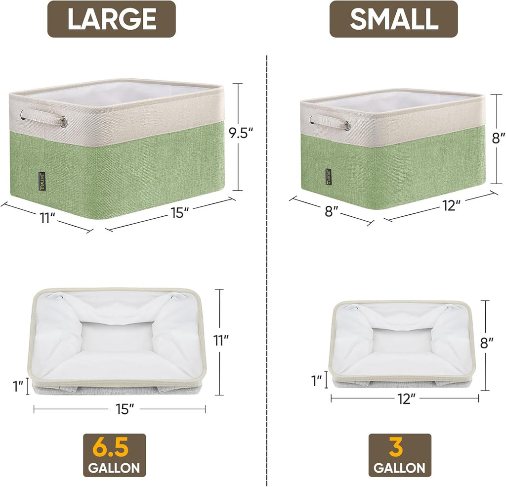 BALEINE 1 Pack Fabric Storage Bins for Shelves, Linen Storage Baskets for Organizing, Decorative Closet Bins for Clothes, Home (Green, 12"x8"x8")
