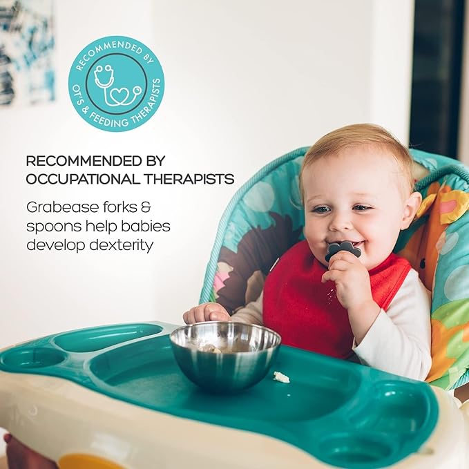 Grabease Baby Feeding Utensil Set - Ergonomic Self-Feeding & Toddler Spoon & Fork - Sturdy Plastic Training Silverware for Toddlers - Travel Pouch & Silverware for 1-Year-Olds - Lavender, Pack of 1