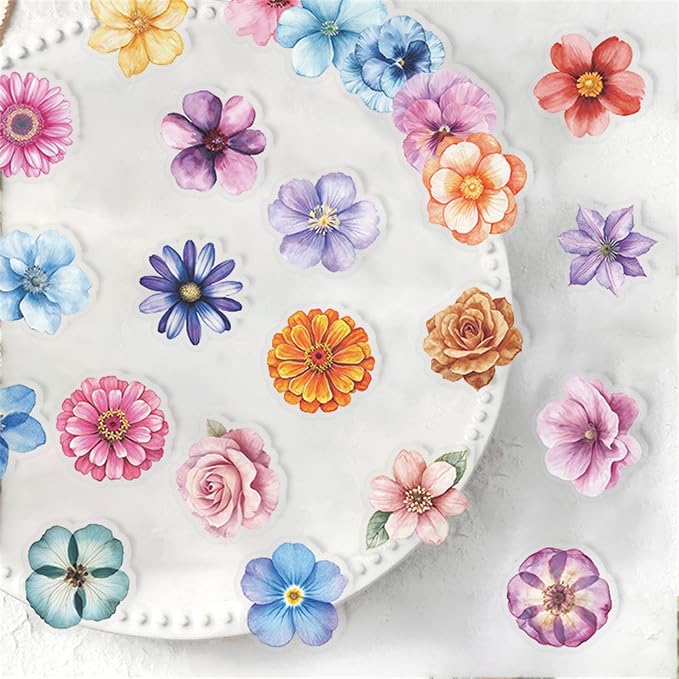 50PCS Flower Stickers PET Transparent Stickers Colorful Nature Decals - Image 5