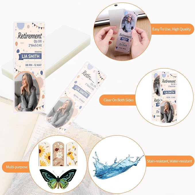 100 Pieces Bookmark Laminating Pouches 2x6 Hot Laminator Sleeves 5 Mil Photo - Image 3