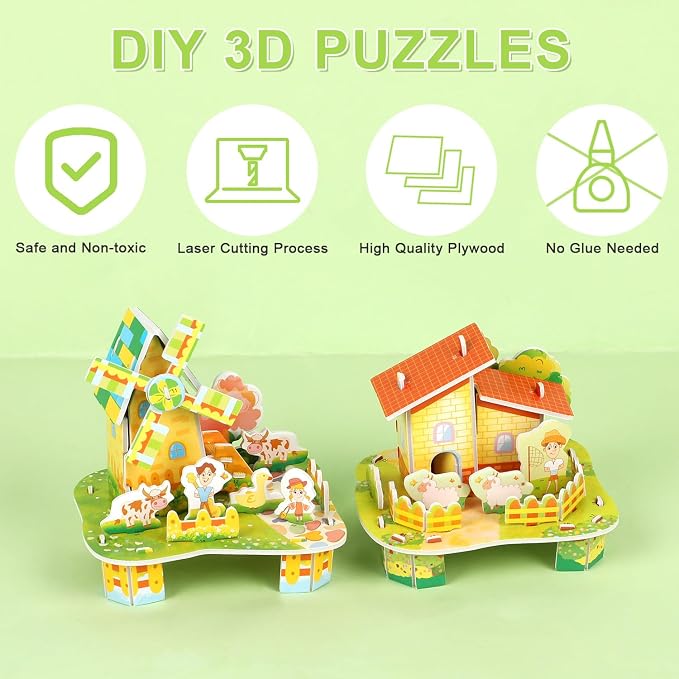 LOMIMOS 3D Cartoon Puzzles for Kids，6 House Building Kit Creative DIY Jigsaw - Image 3