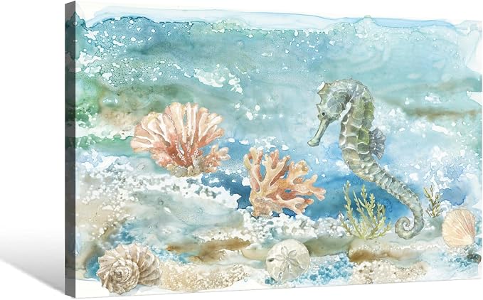 Seahorse Canvas Art Ocean Wall Decor Coastal Marine Sea Life Themed Painting - Image 2