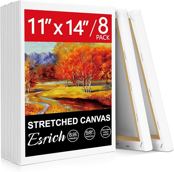 ESRICH Stretched Canvas for Painting, 8 Pack Canvases for Painting 11x14 by ESRICH