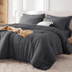 MUXHOMO 5 Pieces Twin XL Comforter Set, Seersucker Bed in a Bag Twin XL Size by MUXHOMO