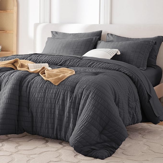 MUXHOMO 7 Pieces Full Comforter Set, Seersucker Bed in a Bag Full Size by MUXHOMO