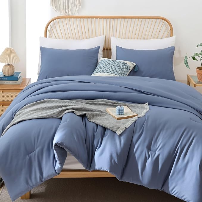 ROSGONIA California King Comforter Set Slate Blue by ROSGONIA