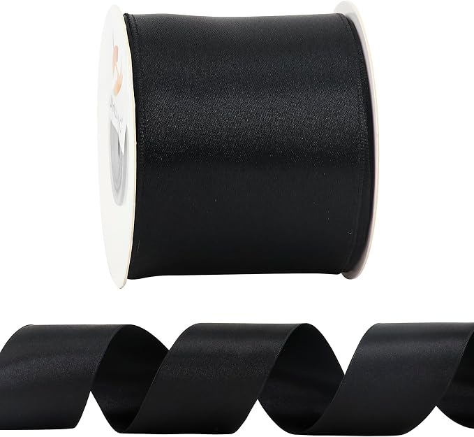 HUIHUANG Black Satin Wired Ribbon 2-1/2 inch Double-Faced Satin Wire Edge Ribbon - Image 7