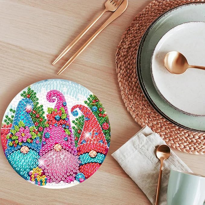 ijbnhd 8 PCS Christmas Diamond Painting Coasters | Christmas Gnome Diamond Art - Image 6