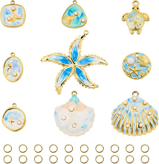 UMAOKANG 9pcs Blue Enamel Ocean Collection Charms by UMAOKANG