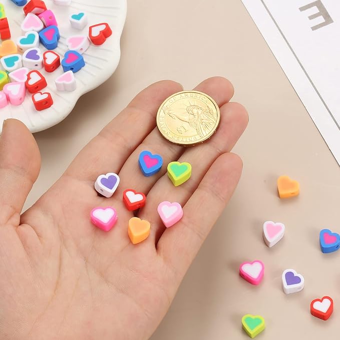 100pcs Contrast Color Love Heart Polymer Clay Beads - Image 6