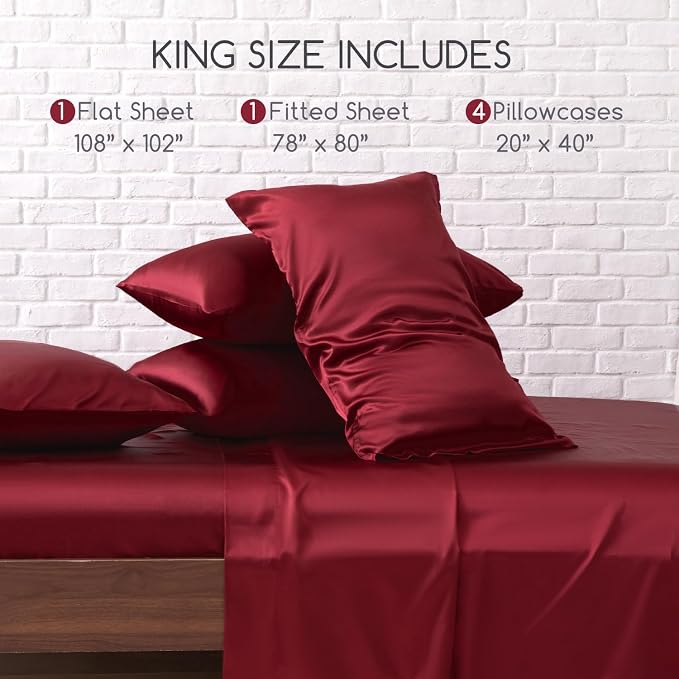 MR&HM Satin Bed Sheets, King Size Sheets Set - Image 2