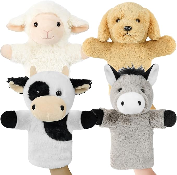4 PCS 11'' Farm Animal Hand Puppet Set Soft Realistic Plush Puppets Toys Sheep by Okegztoa