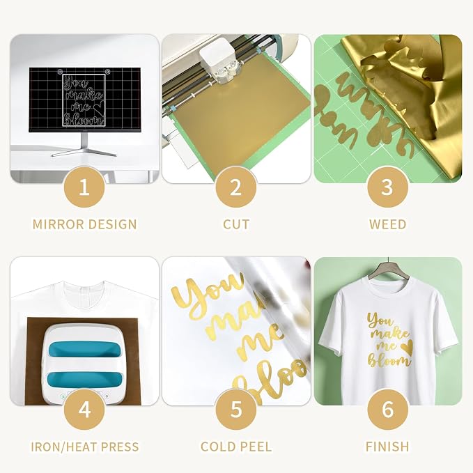 Gold HTV Iron on Vinyl Rolls, Silhouette or Heat Press Machine - Image 3