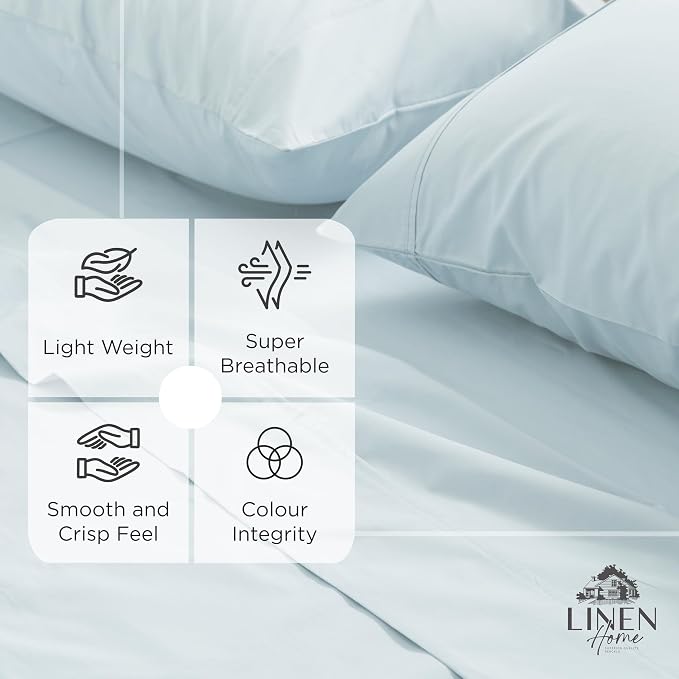 Linen Home 100% Cotton Percale Weave Fitted Sheet, King Size, 1 Deep Pocket - Image 2