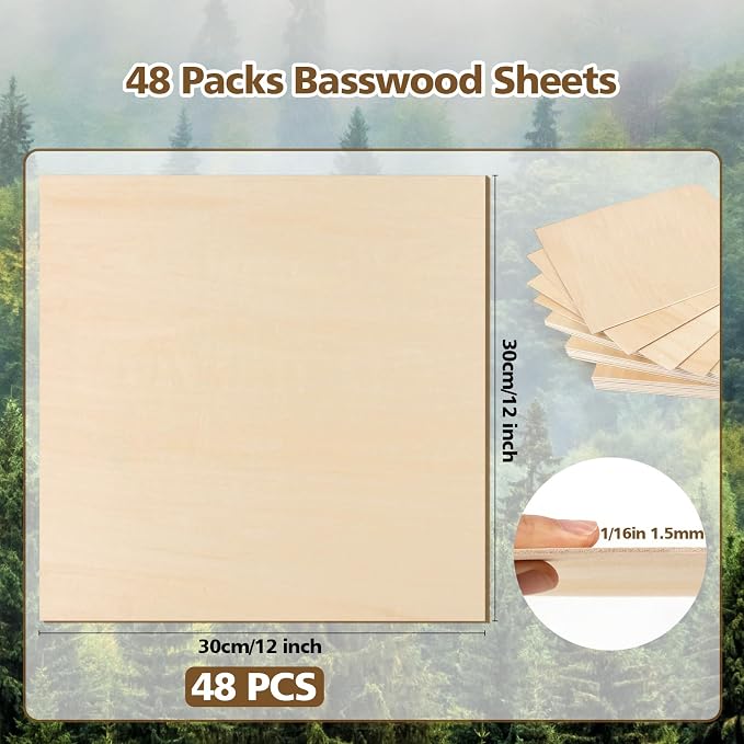 Adrattnay Basswood Sheets 1/16 x 12 x 12 inch - Image 2