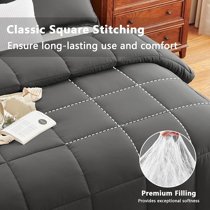CozyLux Twin/Twin XL Comforter Set Dark Grey - Image 2