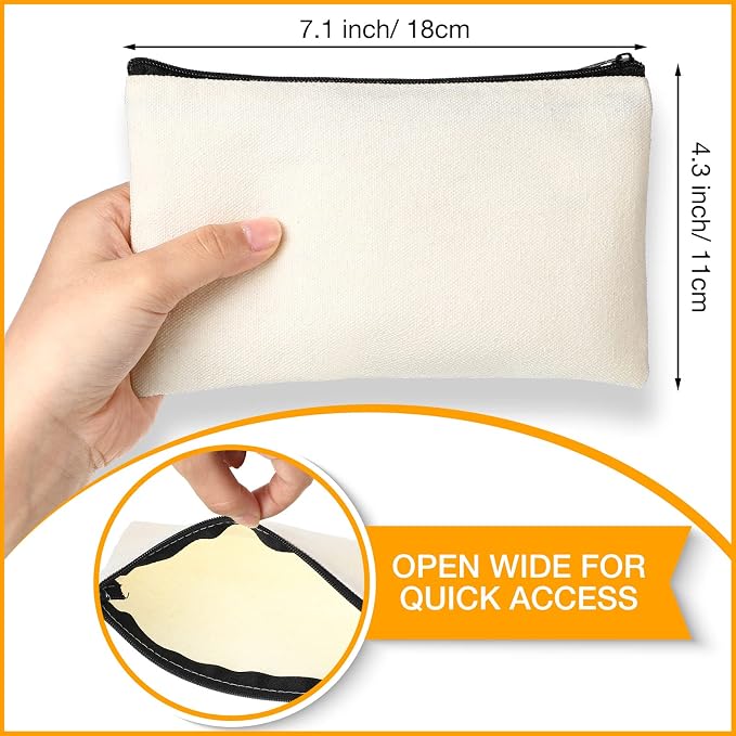 Reginary 80 Pack Canvas Zipper Makeup Bags Bulk Pencil Pouches Blank DIY Craft - Image 2