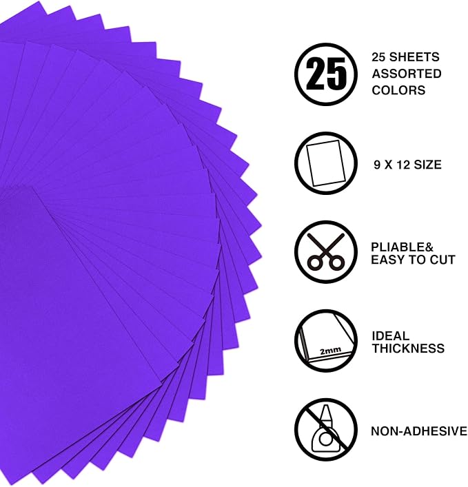 9 x 12 Inch Purple Foam Sheets Crafts, 2mm Thick. 25 Pack Premium Purple Foam - Image 3