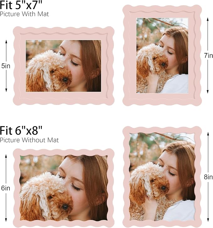 6x8 Picture Frame with Mat for 5x7, Wavy Edge Wooden Real Glass Photo Frame for - Image 3