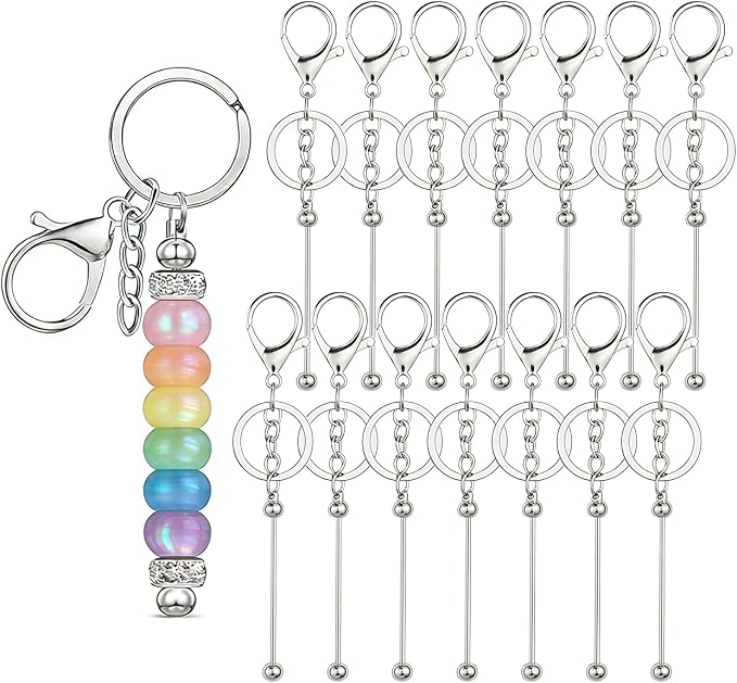 14 Pcs DIY Beadable Keychains Bars Bulk Blank Beaded Metal Keychain by Unknown