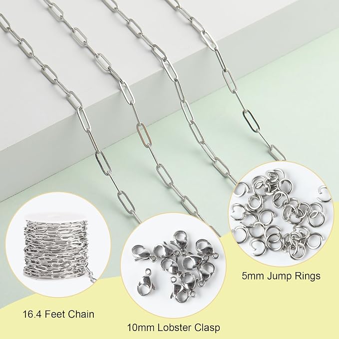 SMYHTGLIF 5 Meters Flat Paperclip Stainless Steel Jewelry Making Chains Silver - Image 2