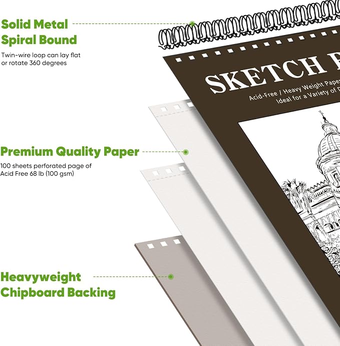 Soucolor 11"x14" Large Sketchbook, 100 Sheets Thick Acid Free Sketch Pad | - Image 2