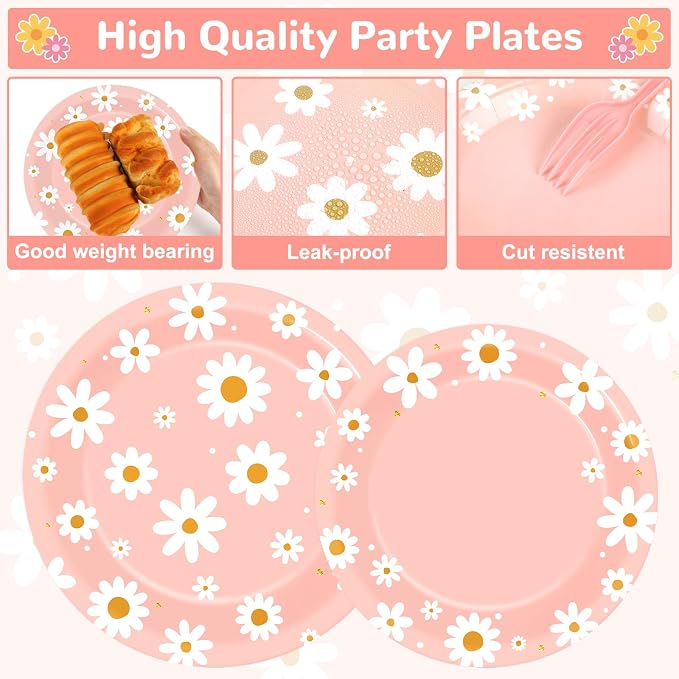 50 Guests Daisy Plates and Napkins Party Supplies Groovy Floral Party - Image 4