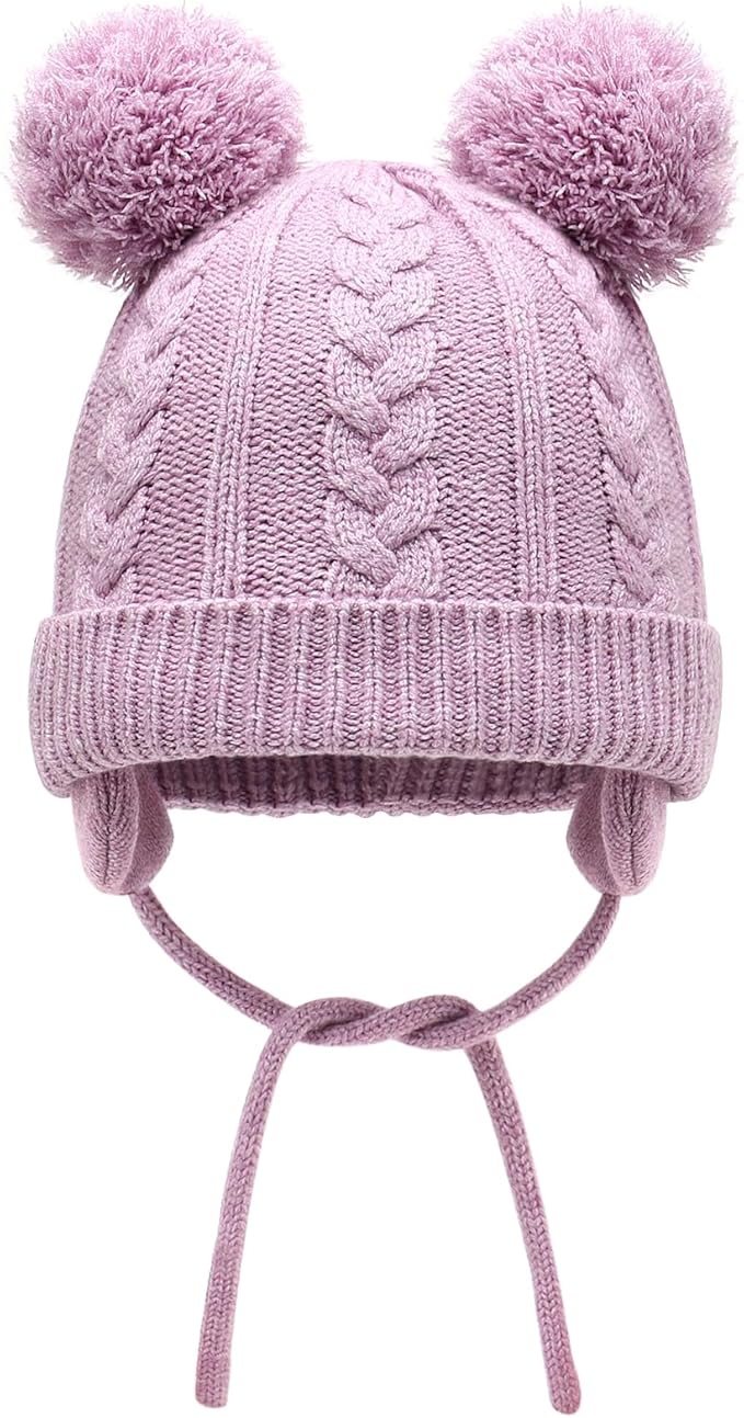 Duoyeree Toddler Winter Hat with Earflap Scarf Hood Thick Warm Kids Skull Cap for Baby Girls Boys