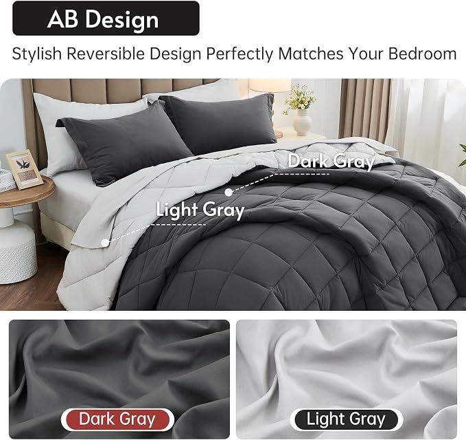 MUXHOMO 7 Pieces California King Comforter Set, Reversible Bed in a Bag Cal - Image 3