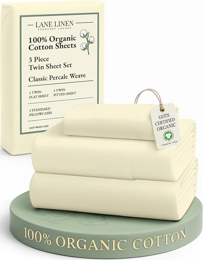 LANE LINEN 100% Organic Cotton Twin Bed Sheet Set, Comfy & Breathable Hotel by LaneLinen
