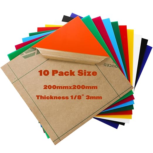 10 Pack Colored Acrylic Sheets, 8 x 8 Inch Sheet 1/8 Thick, Cast Acrylic Sheet by Mezchi