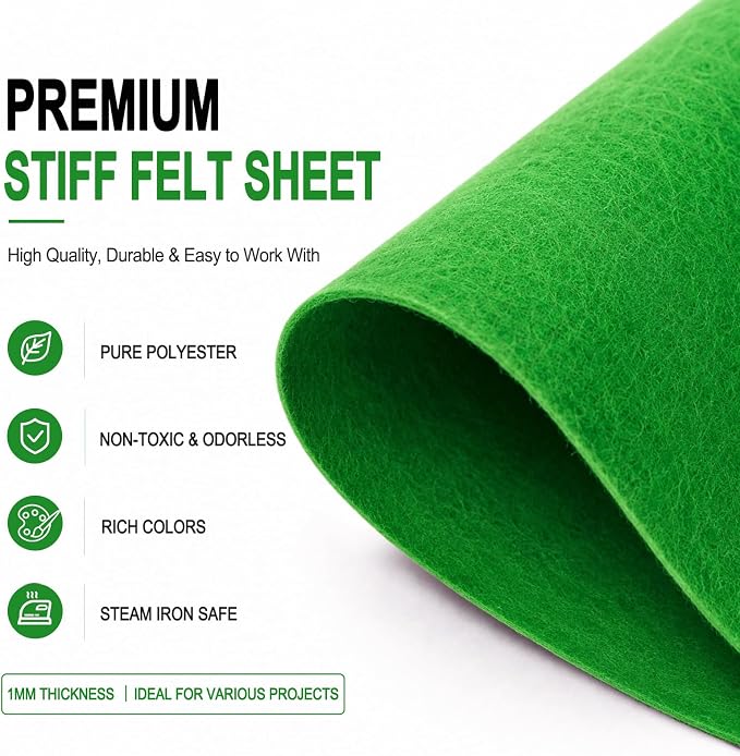 Kelly Green Large Felt Fabric 36" x 36", 1mm Stiff Felt Sheet, Nonwoven Fabric - Image 4