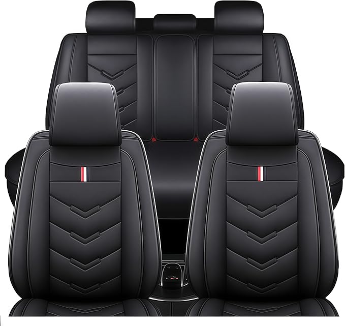 Leather Car Seat Covers Fit for LR LR4 2009-2016, 5 Seater Waterproof and Wear-Resistant Seat Cover Interior Accessories(Full Set,Black)