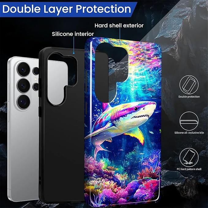 for Samsung Galaxy S26 Ultra Case, Colorful Ocean Sharks Pattern Glossy 2 in 1 - Image 6