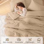 MUXHOMO 5 Pieces Twin Comforter Set, Seersucker Bed in a Bag Twin Size - Image 2