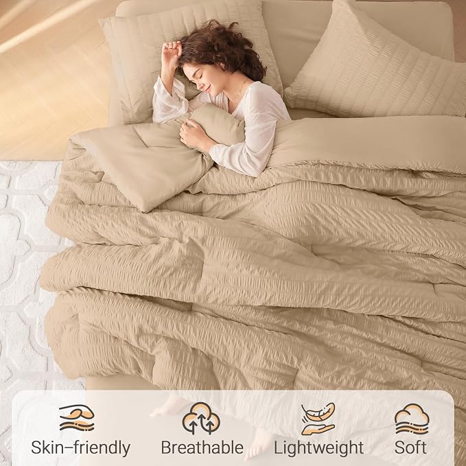 MUXHOMO 5 Pieces Twin XL Comforter Set, Seersucker Bed in a Bag Twin XL Size - Image 2