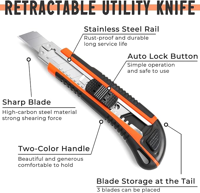 3-Pack Box Cutter Utility Knife | Ultra Sharp Blade - Image 6