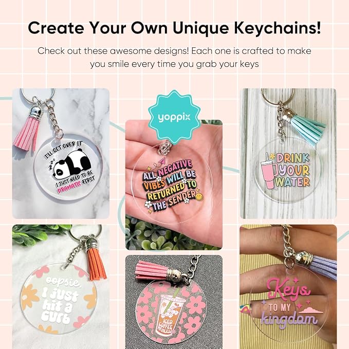 YOPPIX 140 PCS Acrylic Keychain Blank Set, Funny Double-Sided UV DTF Stickers - Image 6