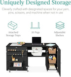 Best Choice Products Large Folding Sewing Table, Caster Wheels, Storage Shelves - Image 3
