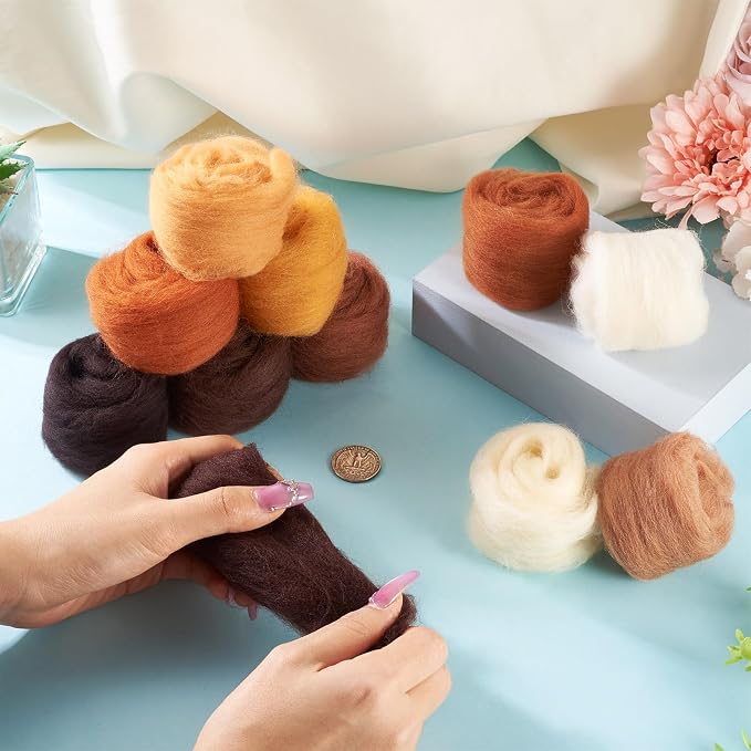 55G Needle Felting Wool Multicolor Autumn Brown Wool Roving - Image 3