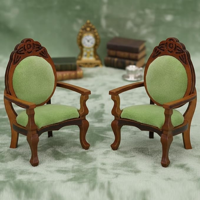 Dollhouse Chair 2PCS Miniature Furniture Retro Vintage Chair Wooden Accessories - Image 4