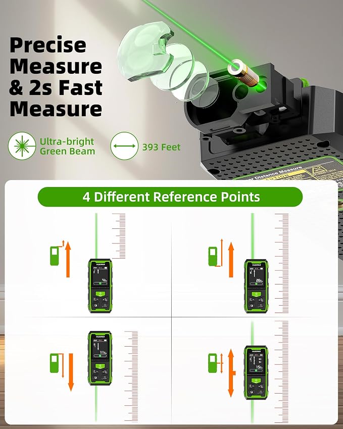 Huepar Dual Laser Measuring Tool, Fathers Day Dad Gifts, 393Ft Green-Beam - Image 3