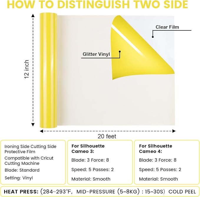 PU Heat Transfer Vinyl Yellow, 12Inches×20FT Iron on - Image 2