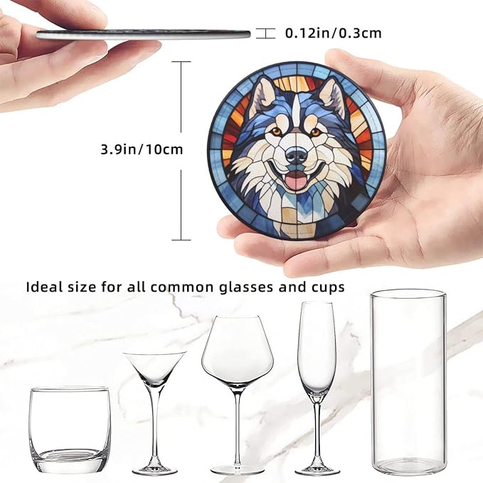 Drink Coaster Set of 6, Alaskan Malamute Dog Mom Lover Gift, Leather Drink - Image 3