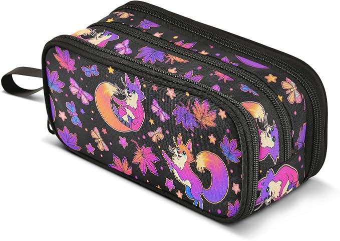 Purple Psychedelic Fox Cat Pencil Case Box Boys Girls Large Pencil Pouch by BOENLE-WELCOMEYOURCOMING