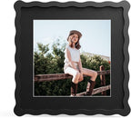 10x10 Picture Frame with Mat for 8x8, Wavy Edge Wooden Real Glass Photo Frame by THKRLOF