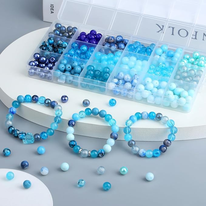 DUQGUHO 8mm Blue Beads for Jewelry Making Blue Glass Beads for Crafts Round - Image 3